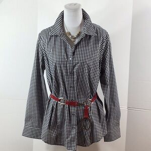 Talbots b/w check gingham button up shirt 16